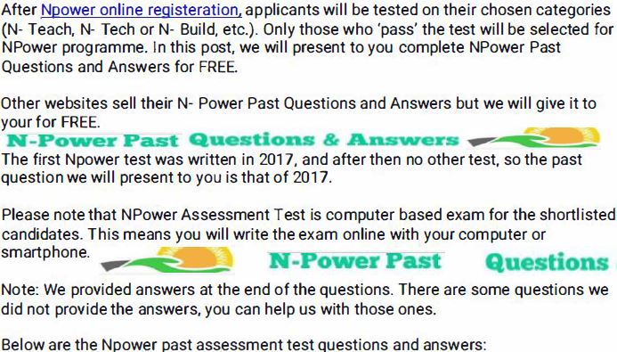 NPower Exam Postponement/Download Npower Past Question Answers