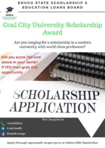 Enugu State Scholarship in Coal City University 2020/21 Check Exam Date